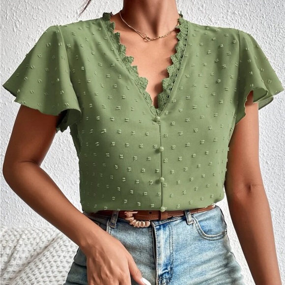 Boho Swiss dot tie neck puff sleeve blouse - Picture 5 of 5